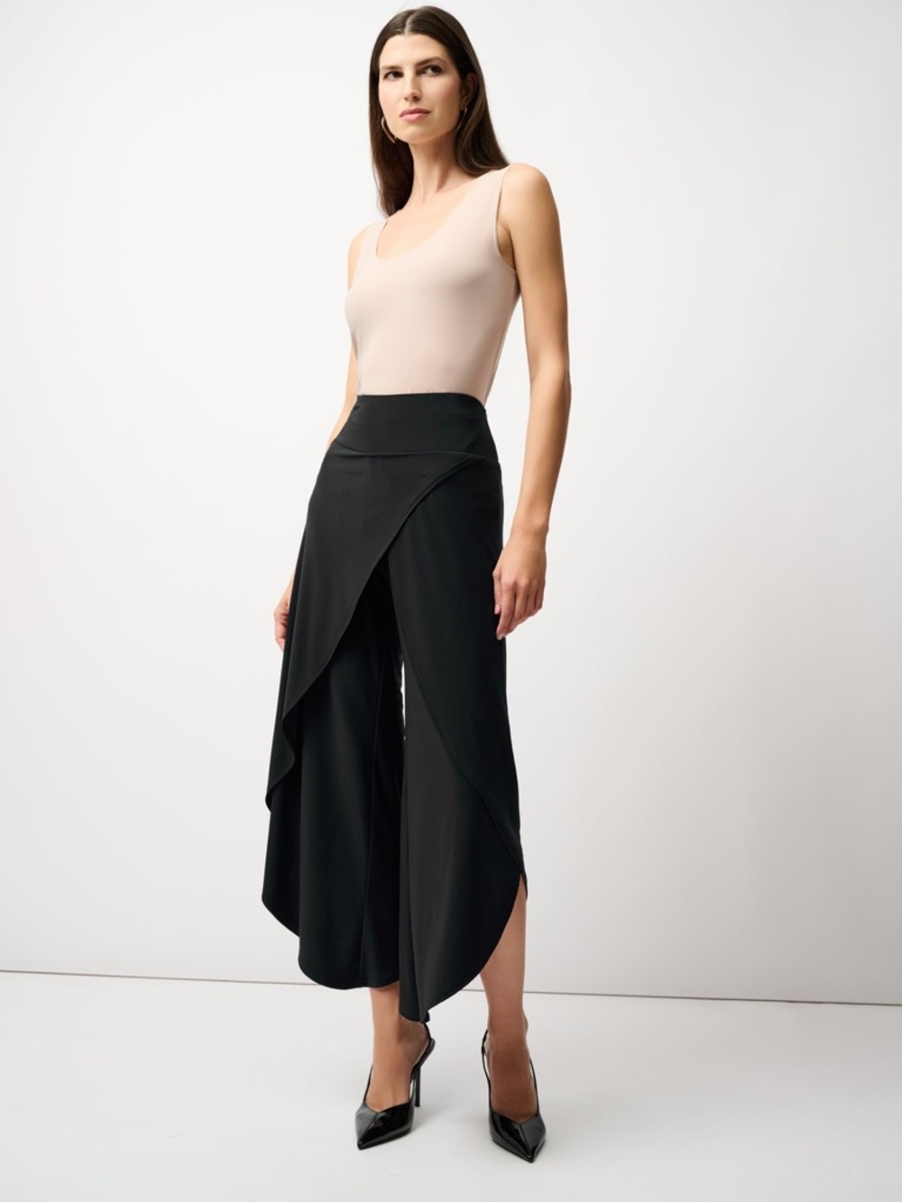 Joseph Ribkoff classic pants black stretch overlay wrap flowy size 4